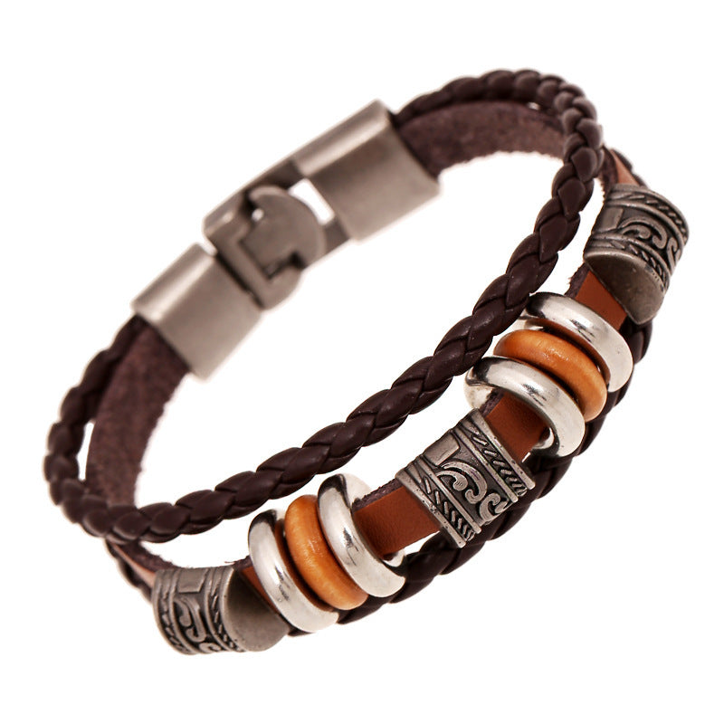 AliExpress ebay Amazon hot punk vintage beaded leather bracelet fashion jewelry small wholesale