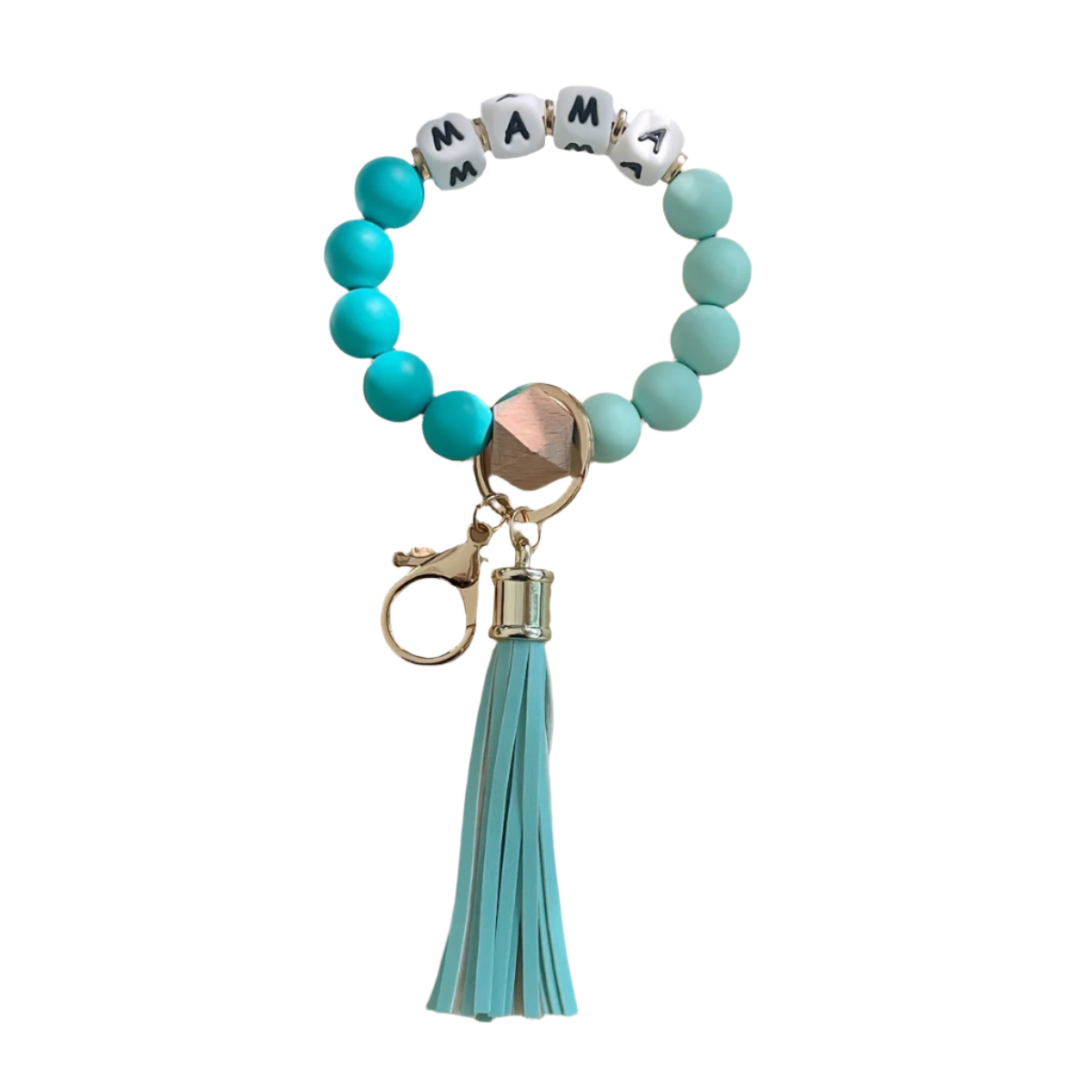 Hemasa MAMA Silicone Beaded Bracelet Wristlet Keychain Cute Elastic Bangle Key Chain Bag Charm Phone Lanyard Women /Girls