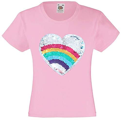 Girls Heart Multi Colour Sequins Patch Tee Shirt (Pink, 2-3 Years)