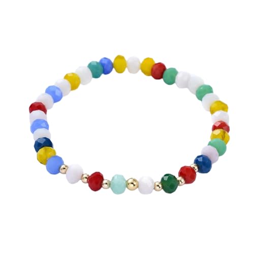 Glass Beads with Brass Round Beads Stretch Bracelets