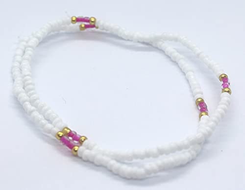 Beautiful Ankle Stretchable Bracelet(Set of 2) (White With Pink)