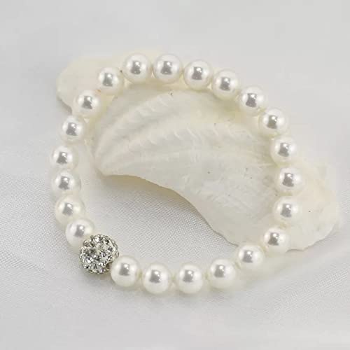 White pearls Stretchabl Bracelet with Rhinestones