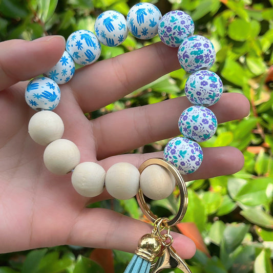 Summer Vacation-Inspired Floral Wooden Bead Keychain With Tassel Charm - Perfect For Car Keys, Backpacks & Wallets Cute Keychains For Women Cute Keychain Accessories