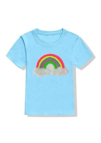 Rainbow Sequins Patch Girls Colour T Shirt (2-4 Years, Yellow)