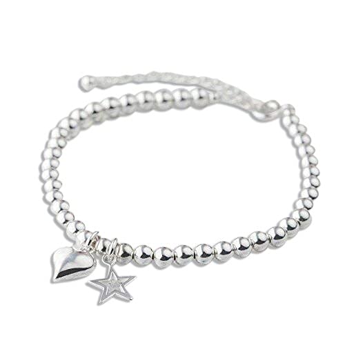Silver Color Beads Bracelet (6 mm) For Women/Girls