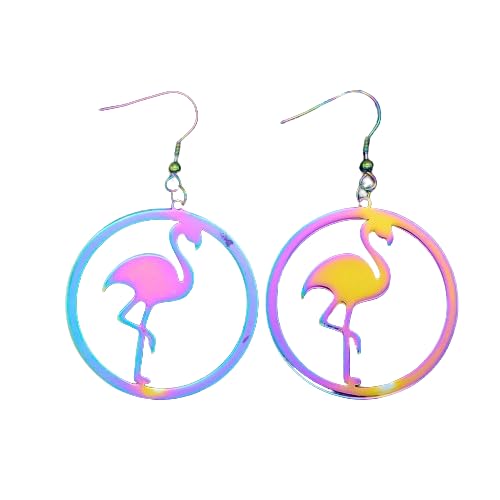 Rainbow Coloured Ring with Flamingo Dangle Earrings