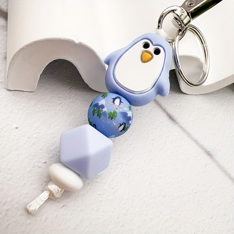 Cute Silicone Penguin & Bee Cartoon Keychains, Anime-Inspired Beaded Animal Charm Keyrings with Lobster Clasp, Single Individual Decorative Key Holder for Bags and Car Keys, Ideal Birthday Gift for Ladies