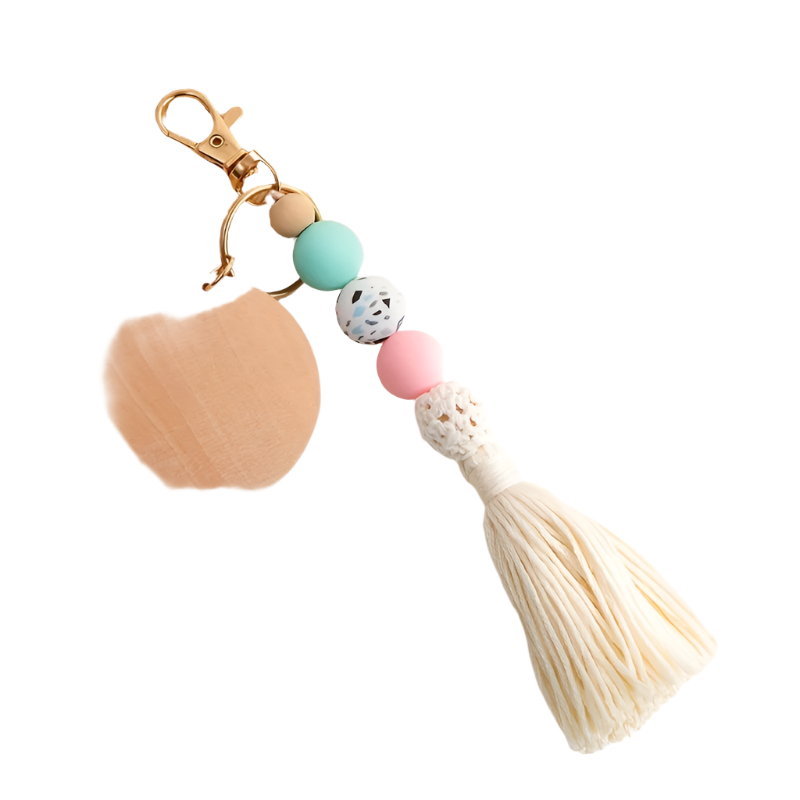 Hemasa Silicone Beads Tassel Wood Chip  Keychain , Bag Charms, Birthday Gifts, Party Favors