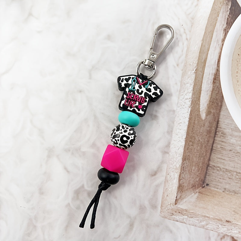 Chic Leopard Print Silicone Nurse Uniform Keychain - Beaded Charm Accessory, Perfect Gift for Staff, Doctor's Day, Pendant