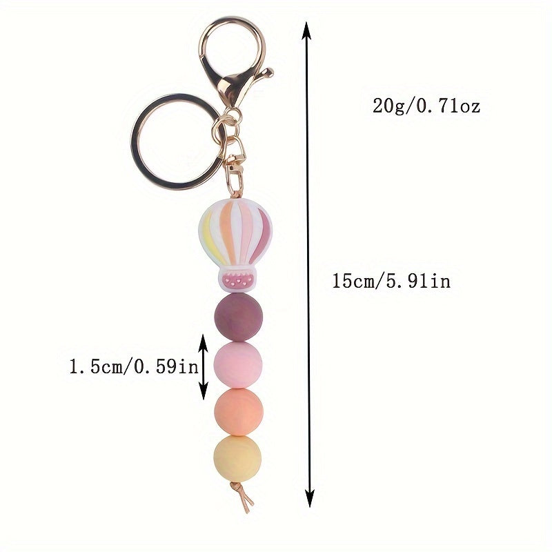 Hemasa  Hot Air Balloon Silicone Beaded Keychain Cute Cartoon ID Badge Holder Key Chain Ring Bag Backpack Charm Car Key Pendant Gift