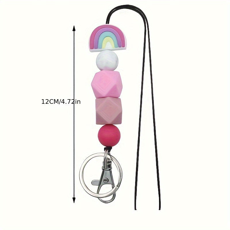 Hemasa 1pc Silicone Beaded Lanyard Keychain Badge Lanyard Key Ring Long Necklace Phone Chain