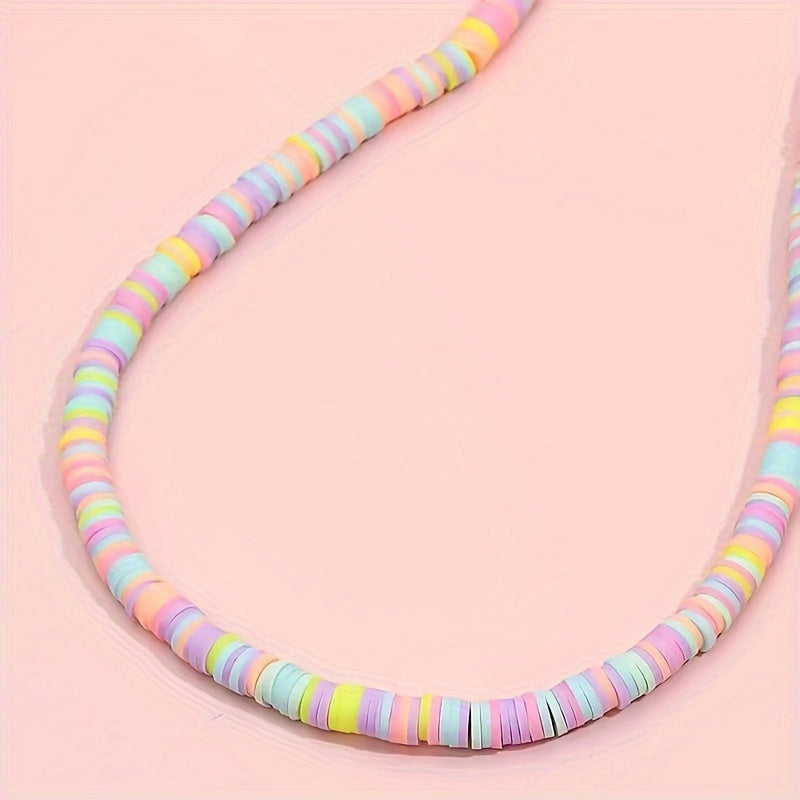 Heamsa  Colorful Clay Beaded Necklace Simple Style Cute Soft Clay Chain Jewellrey