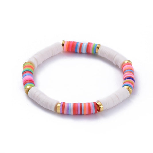 white colour polymer clay Beads stretchable bracelet