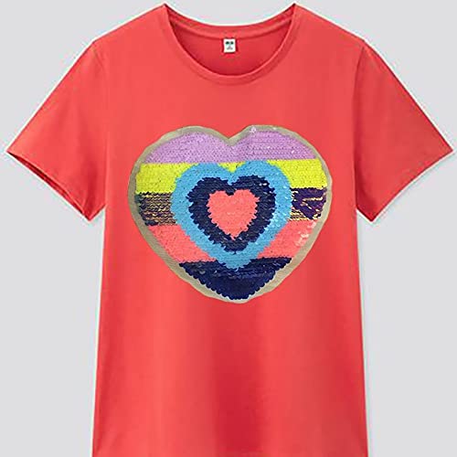 Rainbow Sequins Patch Girls Colour T Shirt (2-4 Years, Yellow)