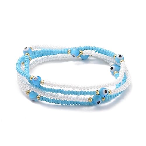 Sky Blue seed beads stretchable waist chain with Evil Eye Beads
