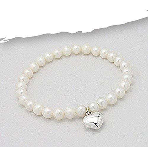 Trendy Glass Pearl Beaded Stretch Bracelets with Heart Charm