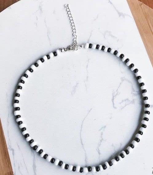 White and black seed beads necklace