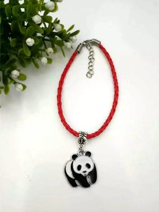 PU Leather Braided Bracelet with Alloy Panda Charm. (Blue)