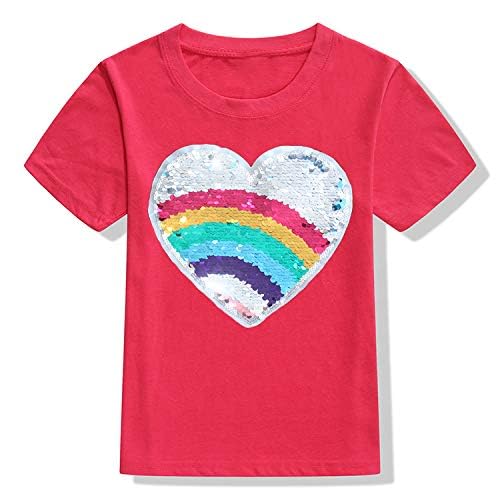Girls Heart Multi Colour Sequins Patch Tee Shirt (Pink, 2-3 Years)