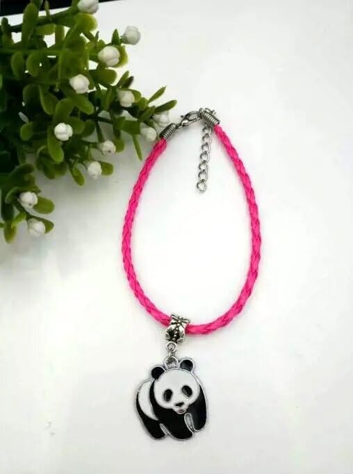 PU Leather Braided Bracelet with Alloy Panda Charm. (Blue)