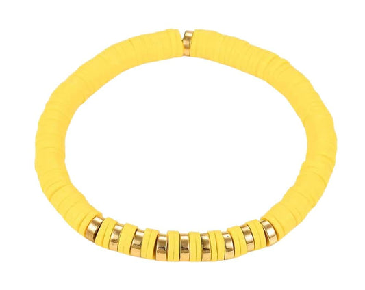 Yellow Colour Handmade Polymer Clay Heishi Beads Stretch Bracelets