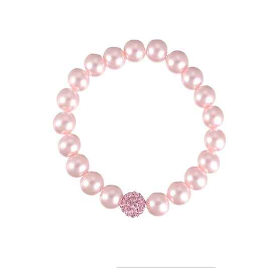 pink glass pearls stretchable bracelet with shamballa for girls/women