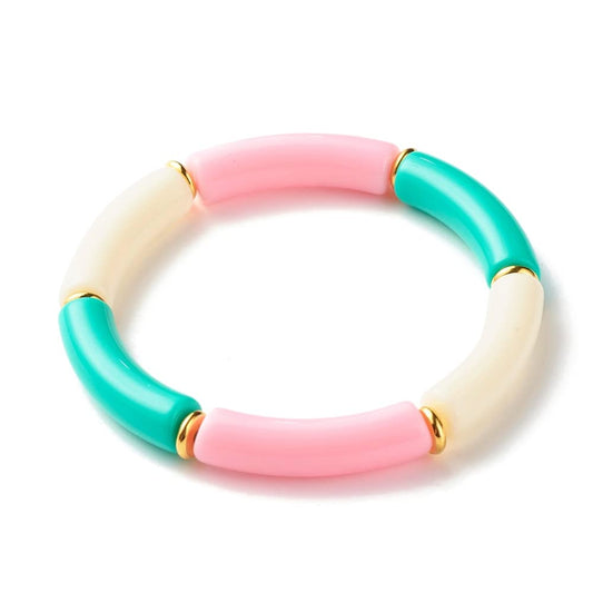 Acrylic Tube Beads Stretch Bracelet for Girl Women