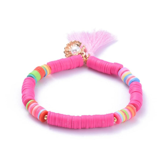 Pink Colour Polymer Clay Heishi Beads Stretch Bracelet