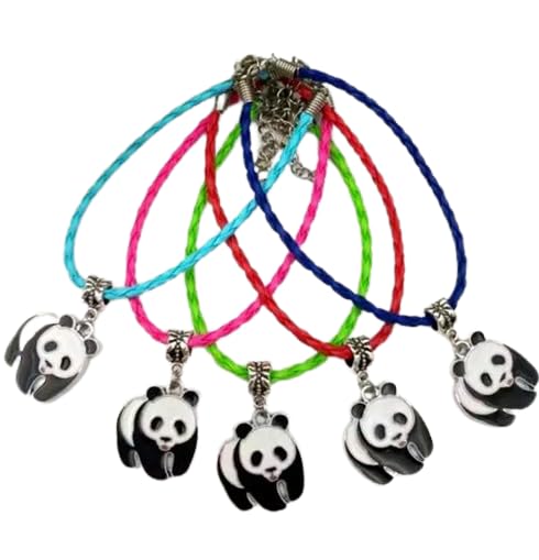 PU Leather Braided Bracelet with Alloy Panda Charm. (Blue)