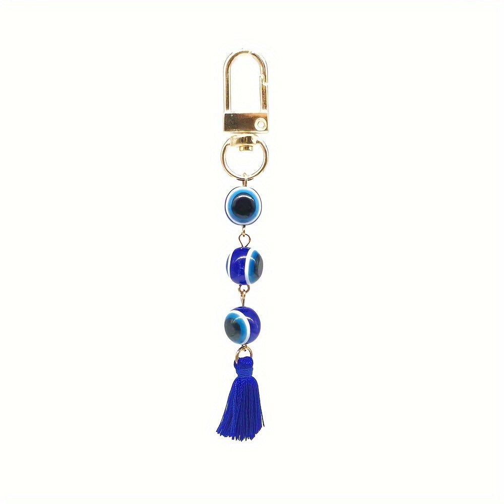 Creative Devil's Eye Tassel Keychain, Round Resin Pendant Keyring, Bag Backpack Charm Car Hanging Pendant Earbud Case Cover Accessories Women Gift