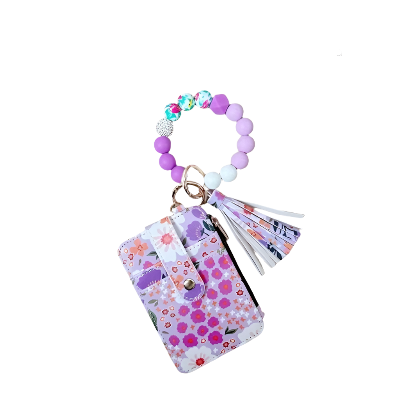 Hemasa Leather Key Chain, Floral Fringe Card Bag Anti-loss Key Chain Pendant