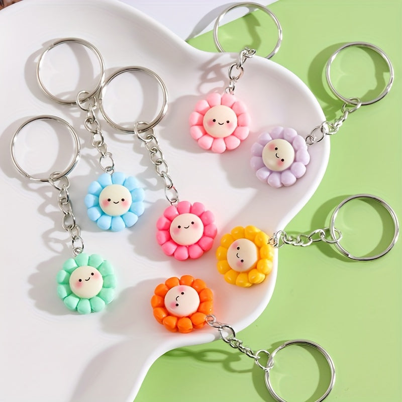 Cute Cartoon Sunflower Keychain Kawaii Resin Key Chain Ring Bag Backpack Charm Phone Earbud Case Cover Accessories Women Female Gift