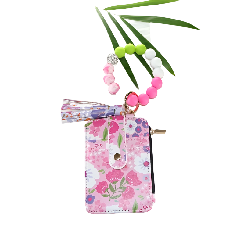 Hemasa Leather Key Chain, Floral Fringe Card Bag Anti-loss Key Chain Pendant