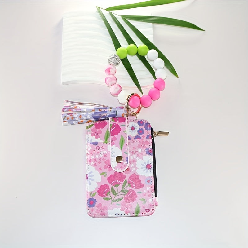 Bohemian Leather Key Chain, Floral Fringe Card Bag Anti-loss Key Chain Pendant, For Mother's Day Christmas Halloween Various Holiday