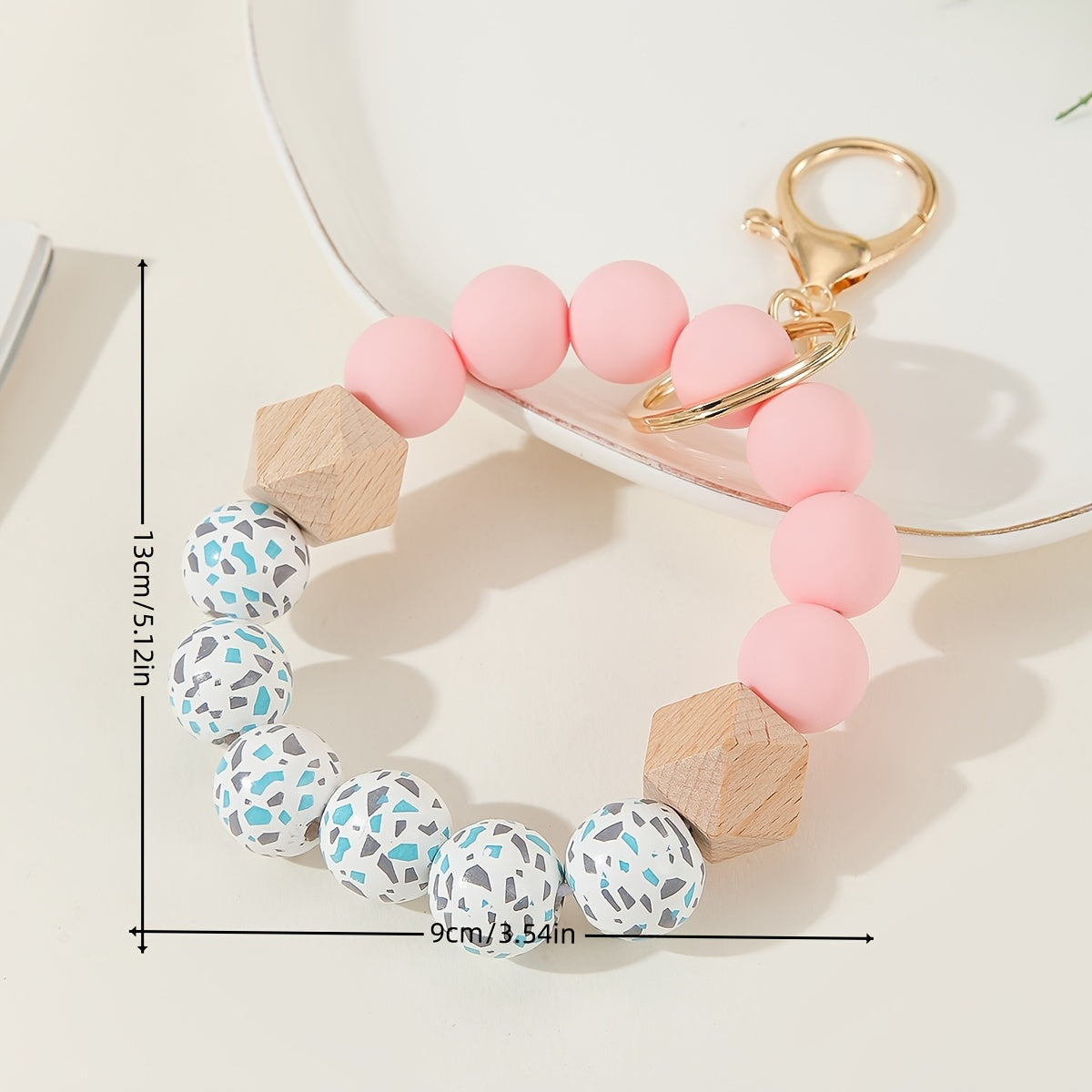 Chic Silicone Beaded Keychain - Sporty Round Wristlet with Lobster Clasp, Perfect for Women's Fashion Accessories & Valentine's Gift