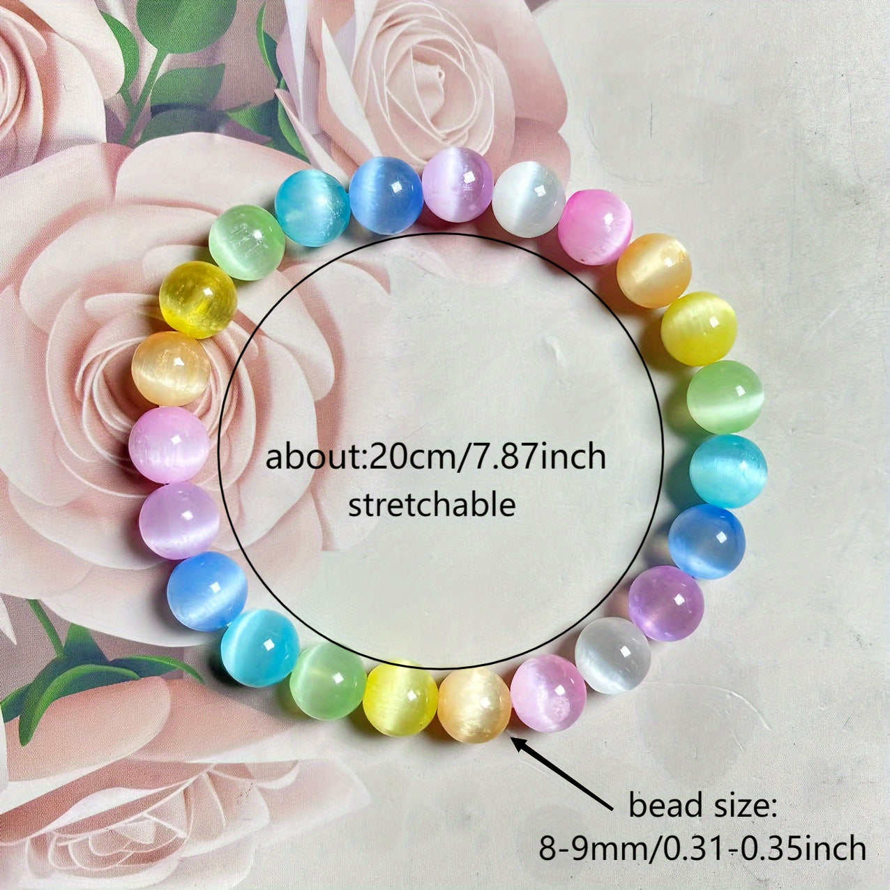 1pc 8mm Aura Natural Selenite Round Bead Bracelet, Colored Selenite Crystal Bracelet