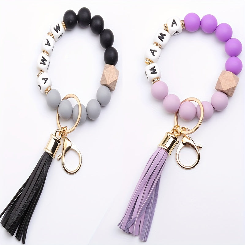 Fashion Letter Silicone Bead Colorful Hand Keychain For Men, Car Anti-lost Key Buckle, Clothing Accessories