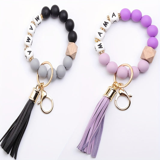 Fashion Letter Silicone Bead Colorful Hand Keychain For Men, Car Anti-lost Key Buckle, Clothing Accessories