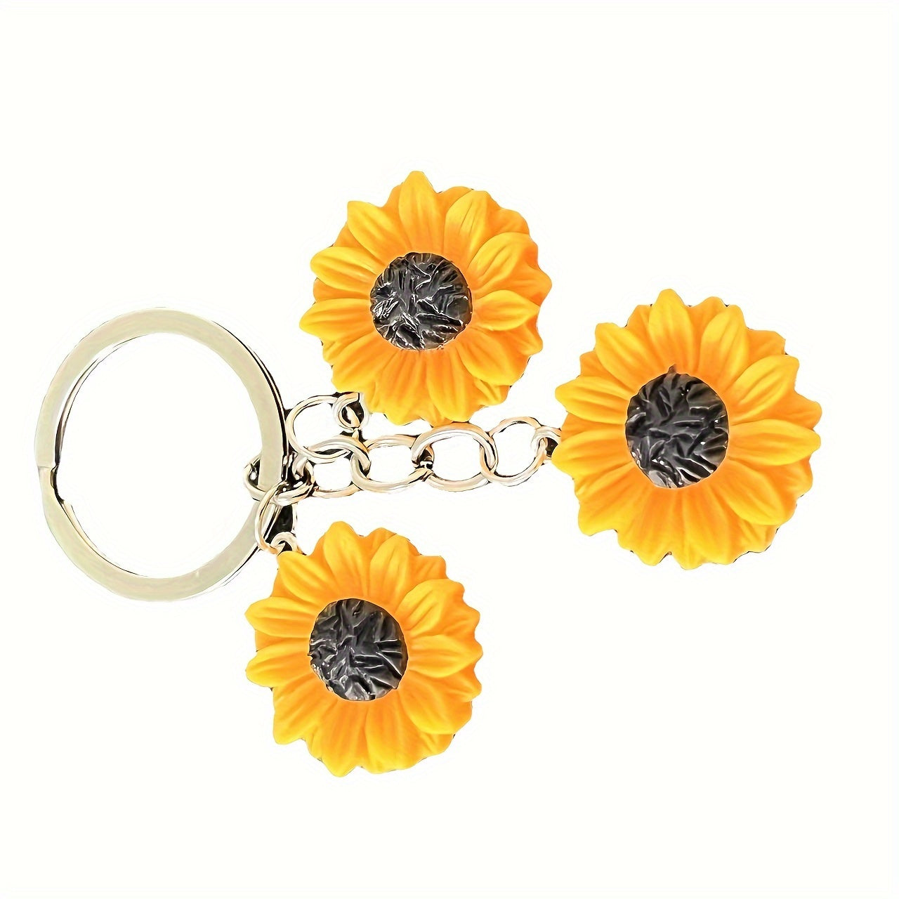 1 Pc Sunflower Keychain, 3-Piece Floral Key Ring, Novelty Fashion Accessory, Daily Wear Charm, Unique Accessory For Friends And Colleagues