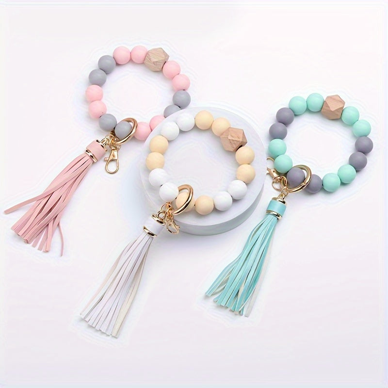 Hemasa  Silicone Beaded Bracelet Keychain Women's Bracelet/ Keychain Wristband Keychain