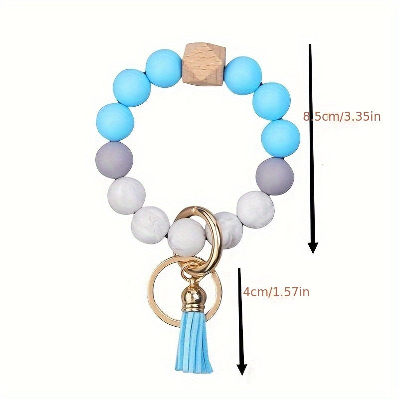 1pc, Silicone Beaded Keychain For Women Bracelet Fashion Vintage Boho Car Keychain Leather Tassel Beaded Bracelet Key Ring Bag Pendant Halloween Thanksgiving Gift Party Small Gift For Men And Women The Same Style