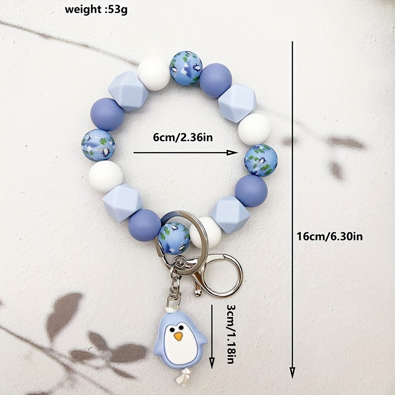 Cute Silicone Penguin & Bee Cartoon Keychains, Anime-Inspired Beaded Animal Charm Keyrings with Lobster Clasp, Single Individual Decorative Key Holder for Bags and Car Keys, Ideal Birthday Gift for Ladies