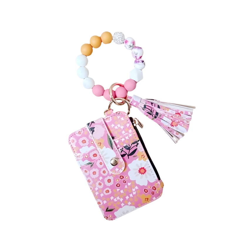 Hemasa Leather Key Chain, Floral Fringe Card Bag Anti-loss Key Chain Pendant