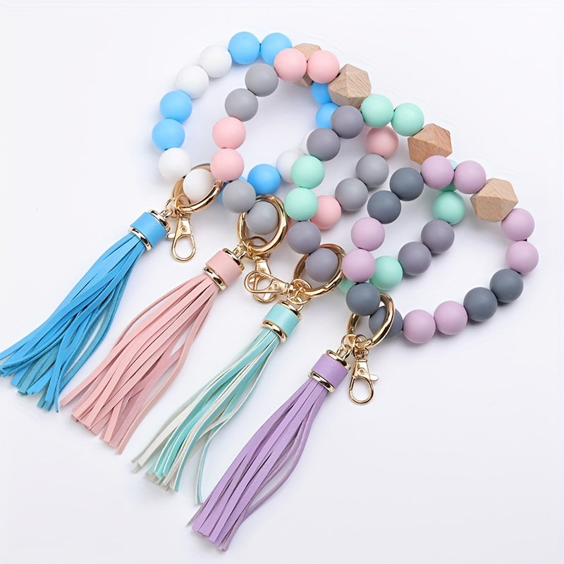 Hemasa  Silicone Beaded Bracelet Keychain Women's Bracelet/ Keychain Wristband Keychain
