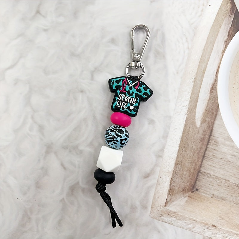 Chic Leopard Print Silicone Nurse Uniform Keychain - Beaded Charm Accessory, Perfect Gift for Staff, Doctor's Day, Pendant