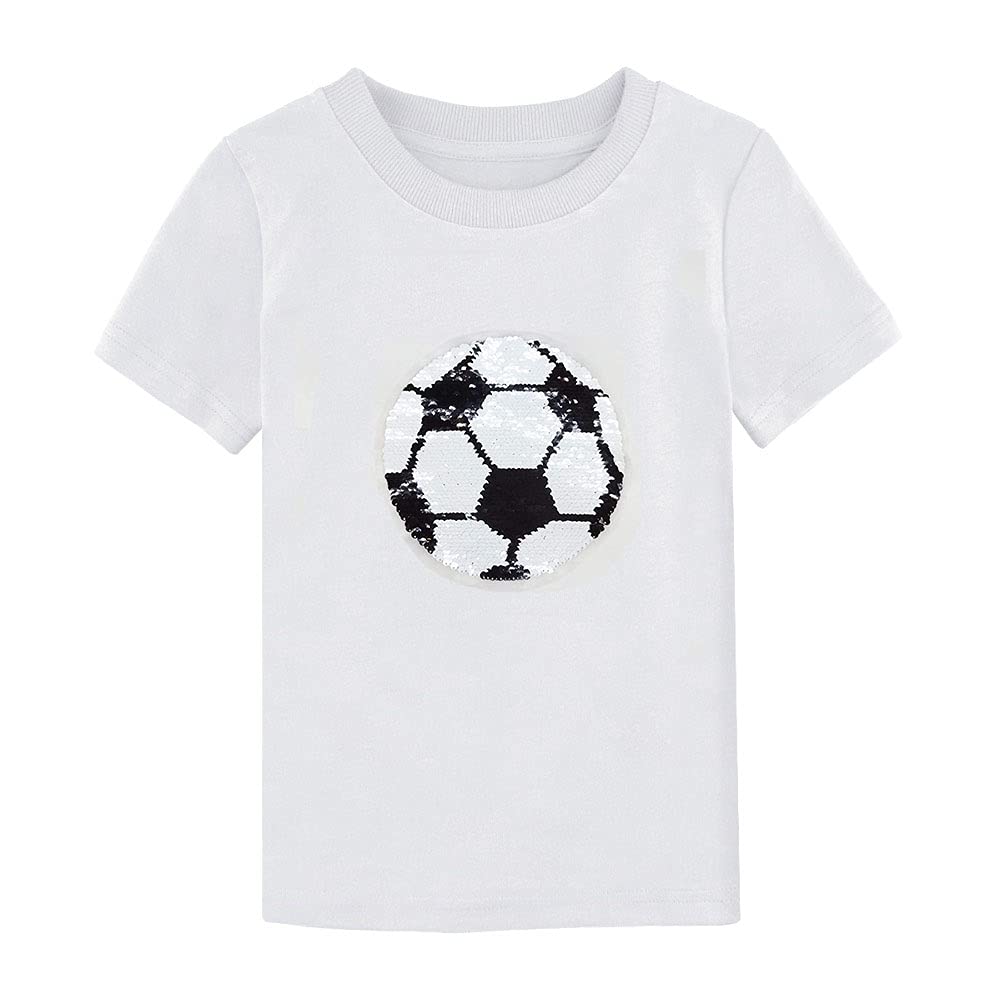 Hemasa Football Sequins Patch Boys White Colour T Shirt (White, 8-10 Years)