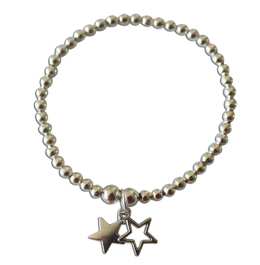 Beautiful Silver Colour Beads Stretchy Bracelet with Two Stars