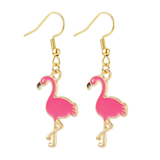 Deep Pink Enamel Flamingo Dangle Earrings