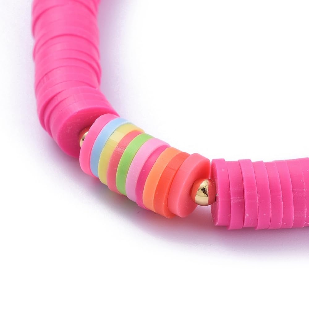 Pink Colour Polymer Clay Heishi Beads Stretch Bracelet