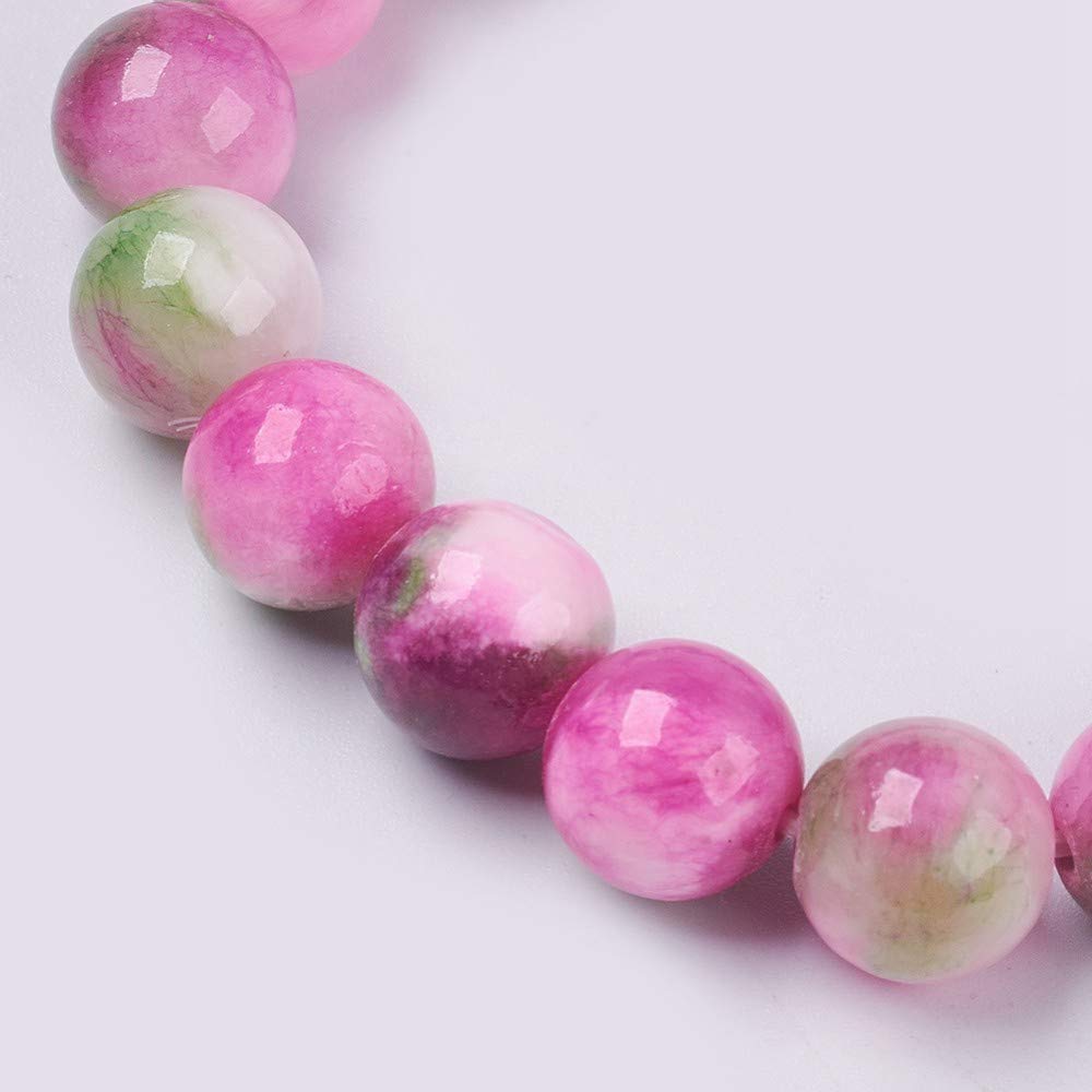 Stretchy Bracelet with Flamingo Colour Jade Beads